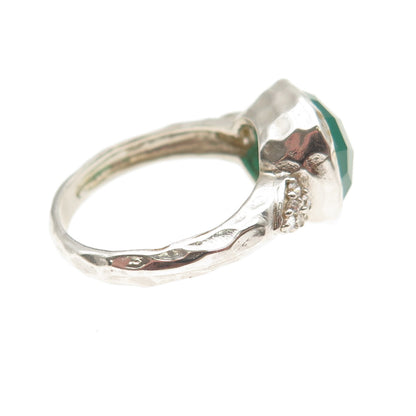 CHATEAU D'ARGENT 925 Sterling Silver Vintage Real Green Onyx & C Z Ring Size 9