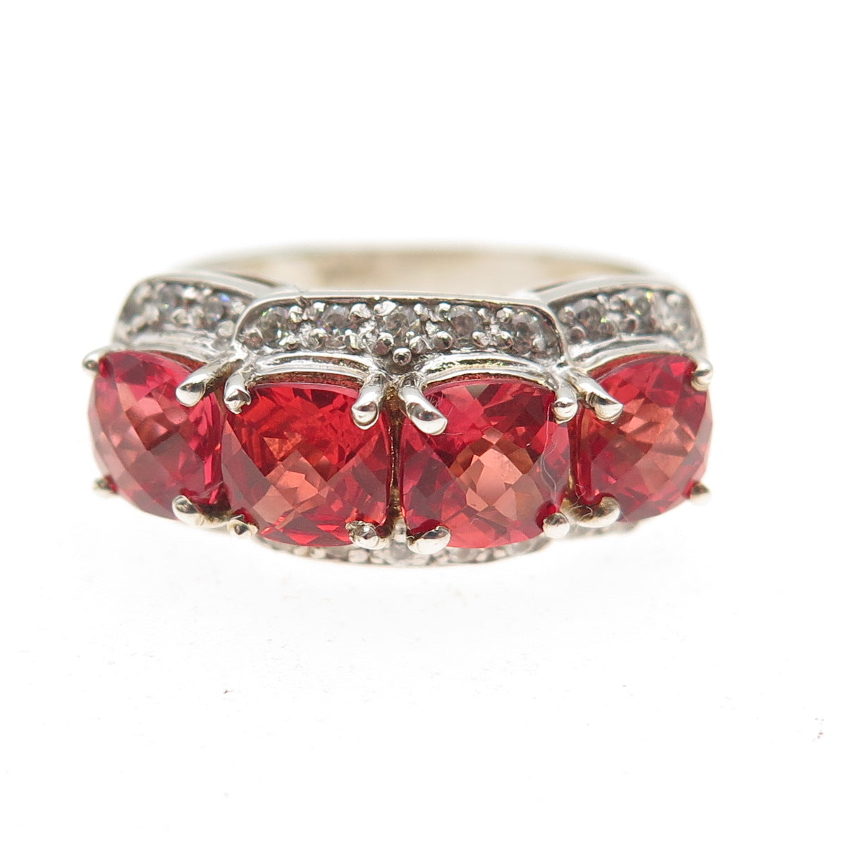 925 Sterling Silver Real Fire Topaz & C Z Ring Size 7