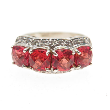 925 Sterling Silver Real Fire Topaz & C Z Ring Size 7