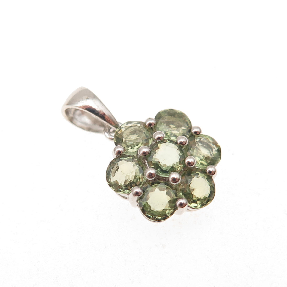 Harold Trujillo 925 Sterling Silver Real Round-Cut Peridot Floral Charm Pendant