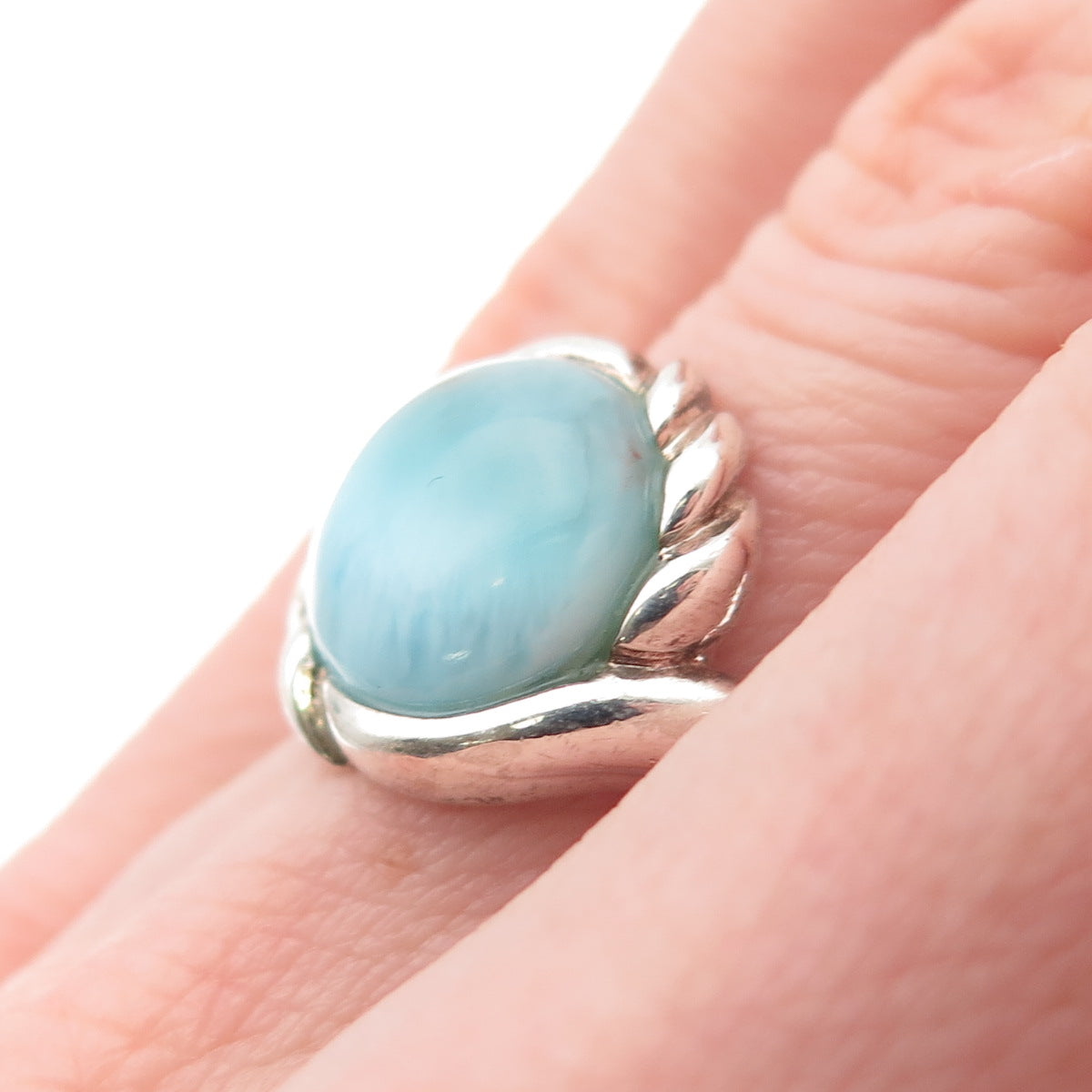 925 Sterling Silver Vintage Real Larimar Modernist Ring Size 6