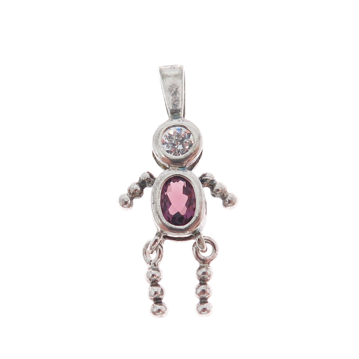 925 Sterling Vintage Amethyst & C Z February Birthstone Boy Articulated Pendant