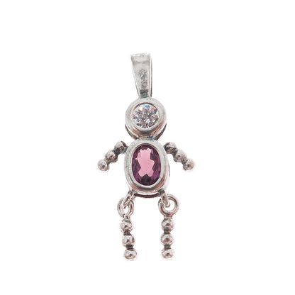 925 Sterling Vintage Amethyst & C Z February Birthstone Boy Articulated Pendant