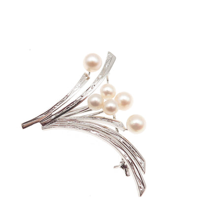 925 Sterling Silver Antique Art Deco Real Akoya Pearl Floral Pin Brooch