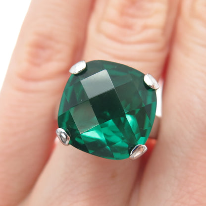 925 Sterling Silver Cushion-Cut Green C Z Modernist Ring Size 6.25