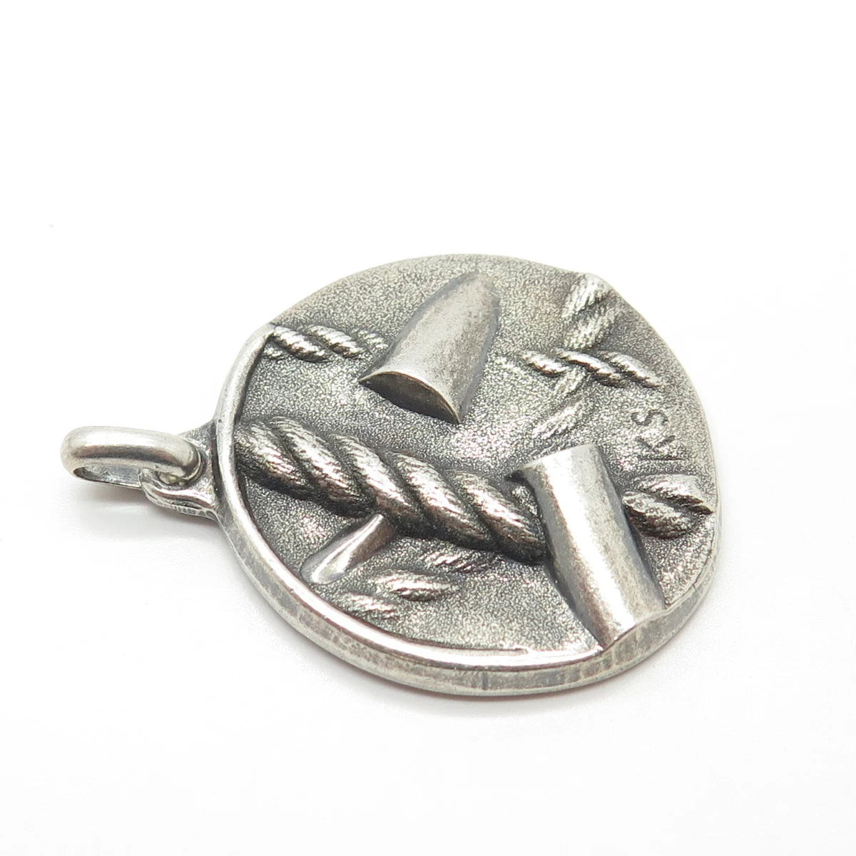 999 Fine Silver Vintage Rope Abstract Round Tag Pendant
