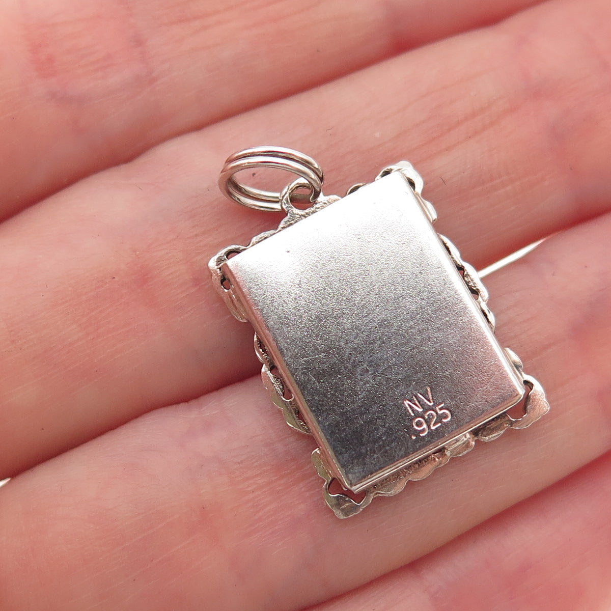 Nevada 925 Sterling Silver Vintage Picture Frame Oxidized Charm Pendant