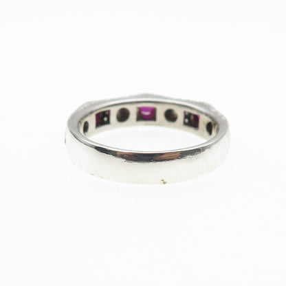 JUDITH RIPKA 925 Sterling Silver Real Round-Cut Ruby & C Z Band Ring Size 11.25