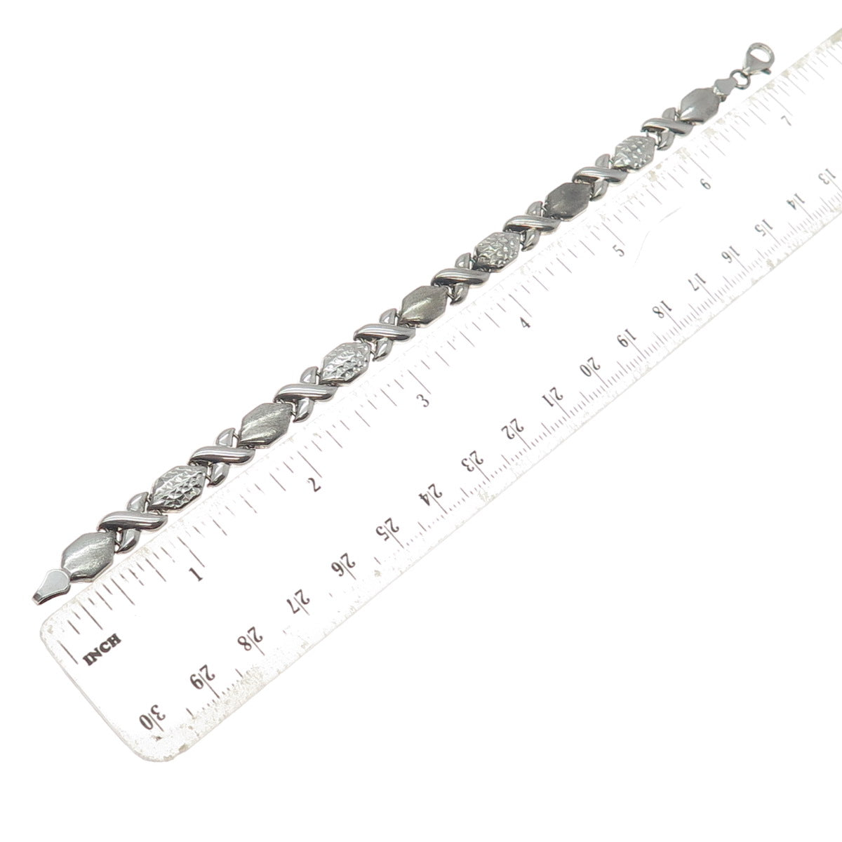 925 Sterling Silver Vintage Diamond-Cut "X" Link Bracelet 7.25"