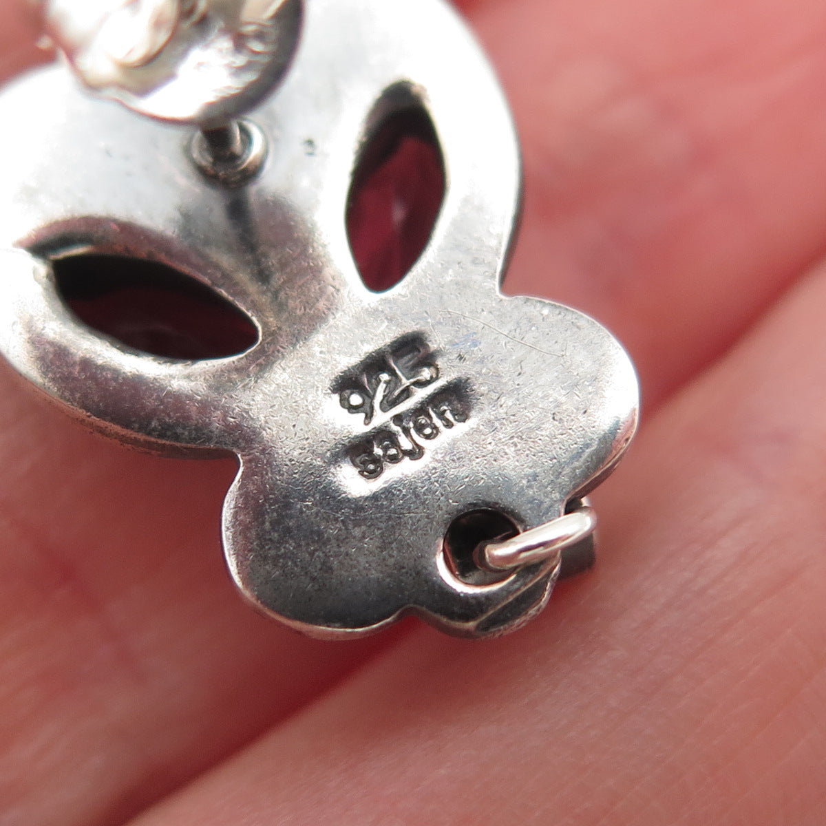 SAJEN 925 Sterling Silver Vintage Real Red Garnet & Citrine Oxidized Earrings