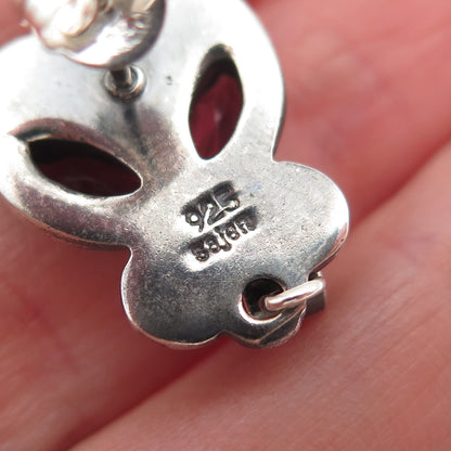 SAJEN 925 Sterling Silver Vintage Real Red Garnet & Citrine Oxidized Earrings