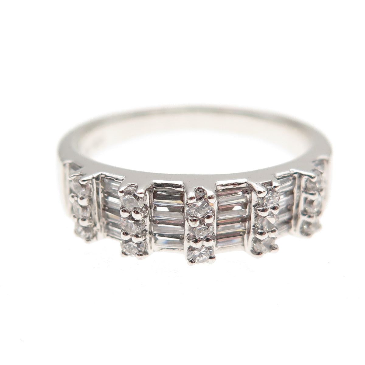 925 Sterling Silver Round & Emerald-Cut C Z Ring Size 6.5