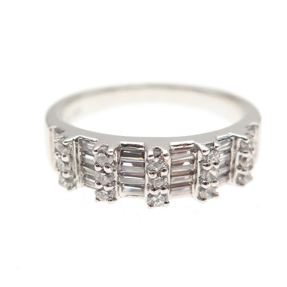 925 Sterling Silver Round & Emerald-Cut C Z Ring Size 6.5