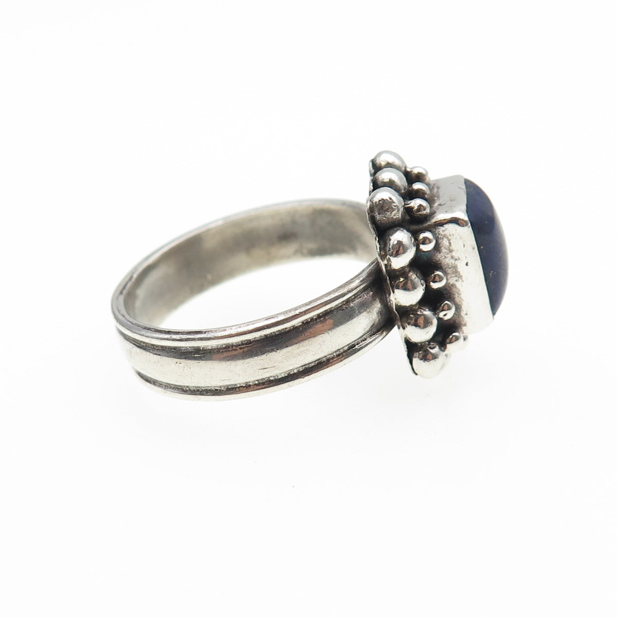 925 Sterling Silver Vintage Real Lapis Lazuli Beaded Oxidized Ring Size 9.5