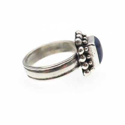 925 Sterling Silver Vintage Real Lapis Lazuli Beaded Oxidized Ring Size 9.5