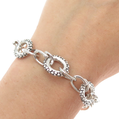 925 Sterling Silver Vintage Modernist Dotted Cable Link Bracelet 6.5"