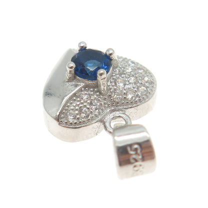 925 Sterling Silver Blue & White C Z Heart Pendant