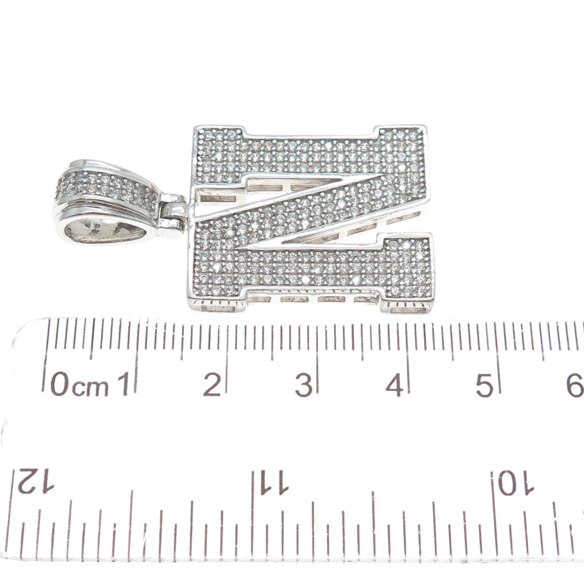 925 Sterling Silver Round-Cut Shaped C Z Letter N Initial Sparkle Pendant