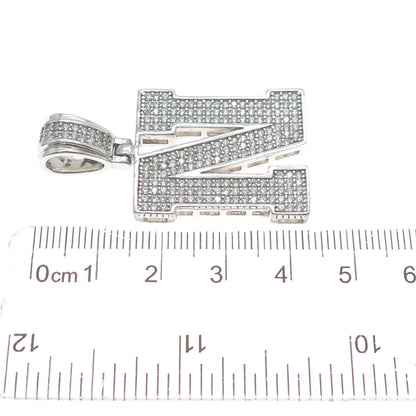 925 Sterling Silver Round-Cut Shaped C Z Letter N Initial Sparkle Pendant