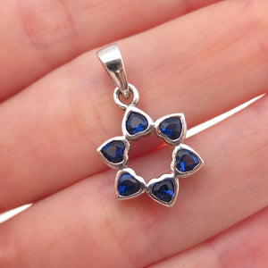 925 Sterling Silver Heart-Cut Blue C Z Floral Charm Pendant