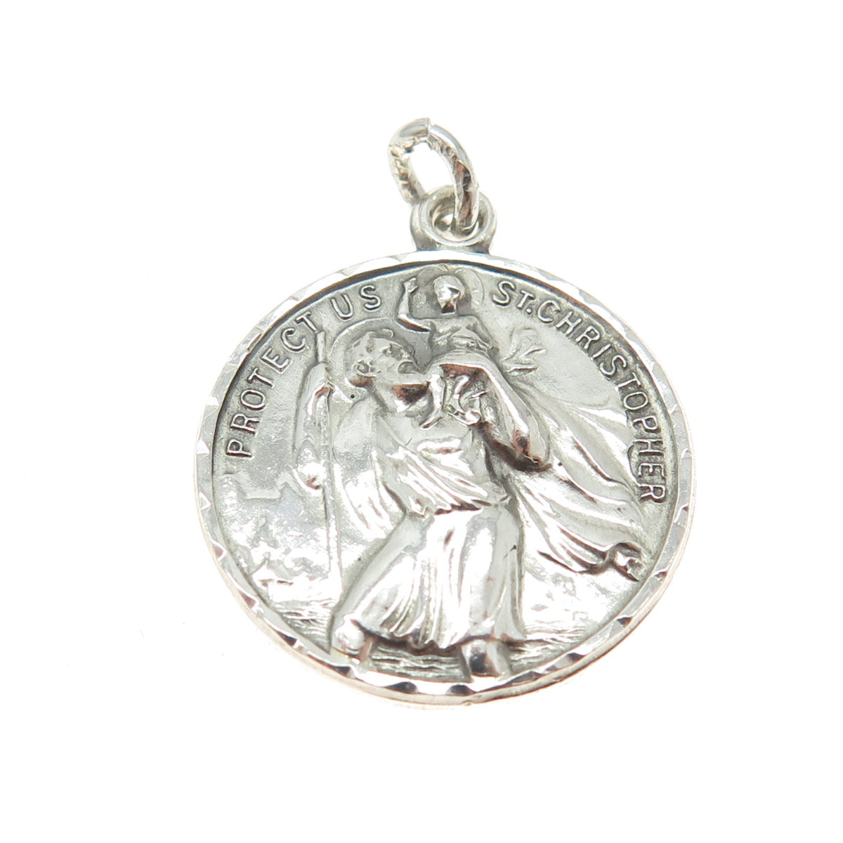 WELLS Sterling Silver Antique Art Deco St. Christopher Religious Charm Pendant