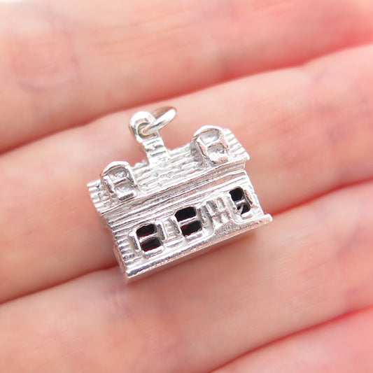 JEANOR 925 Sterling Silver Vintage Old House Minimalist 3D Charm Pendant