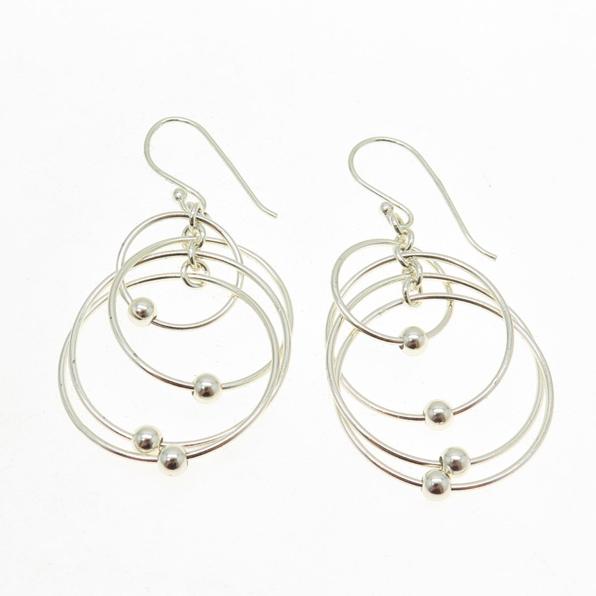 925 Sterling Silver Beaded Circles Dangling Earrings