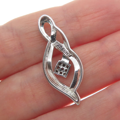 SUN 925 Sterling Silver Real Round-Cut Diamond Twisted Charm Pendant
