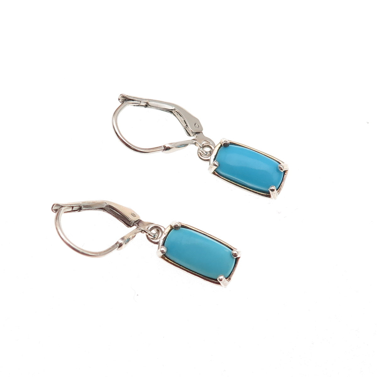 D'Joy 925 Sterling Silver Real Sleeping Beauty Turquoise Dangle Earrings