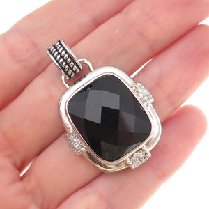 925 Sterling Silver Real Black Onyx & C Z Charm Pendant