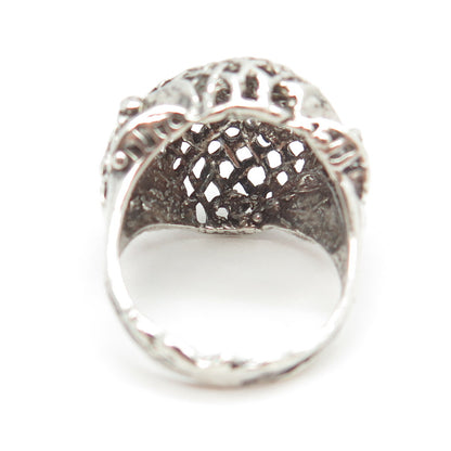 925 Sterling Silver Vintage Modernist Mesh Dome Ring Size 6.25