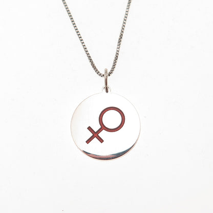 925 Sterling Silver Red Enamel Female Symbol Box Chain Necklace 18"