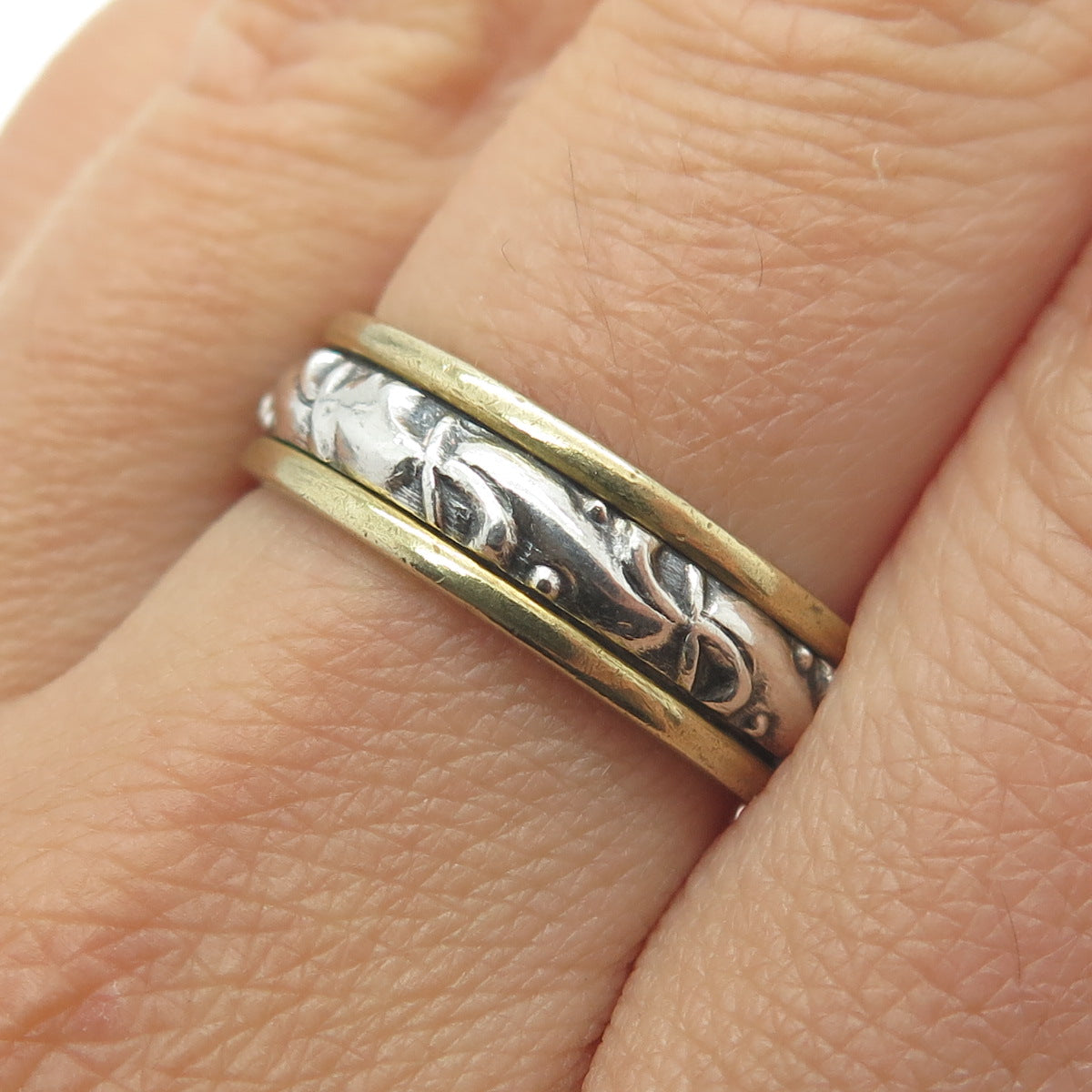 DbM 925 Sterling Silver 2-Tone Vintage Kensington Rotating Band Ring Size 9