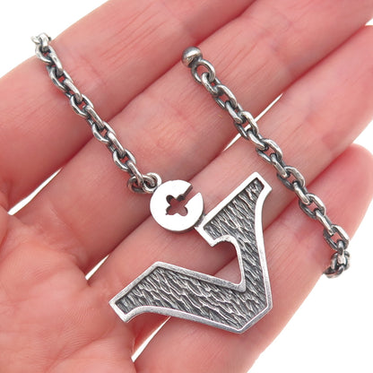 925 Sterling Silver Vintage Z.75 Letter V Initial Key Fob Chain 7"