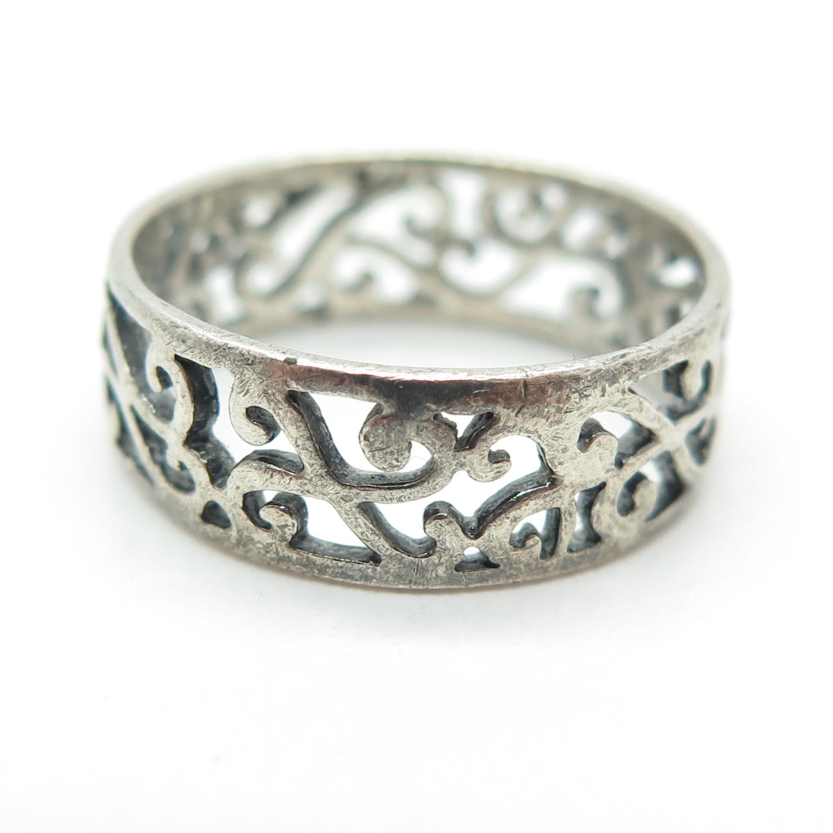925 Sterling Silver Vintage Swirl Oxidized Band Ring Size 7.25