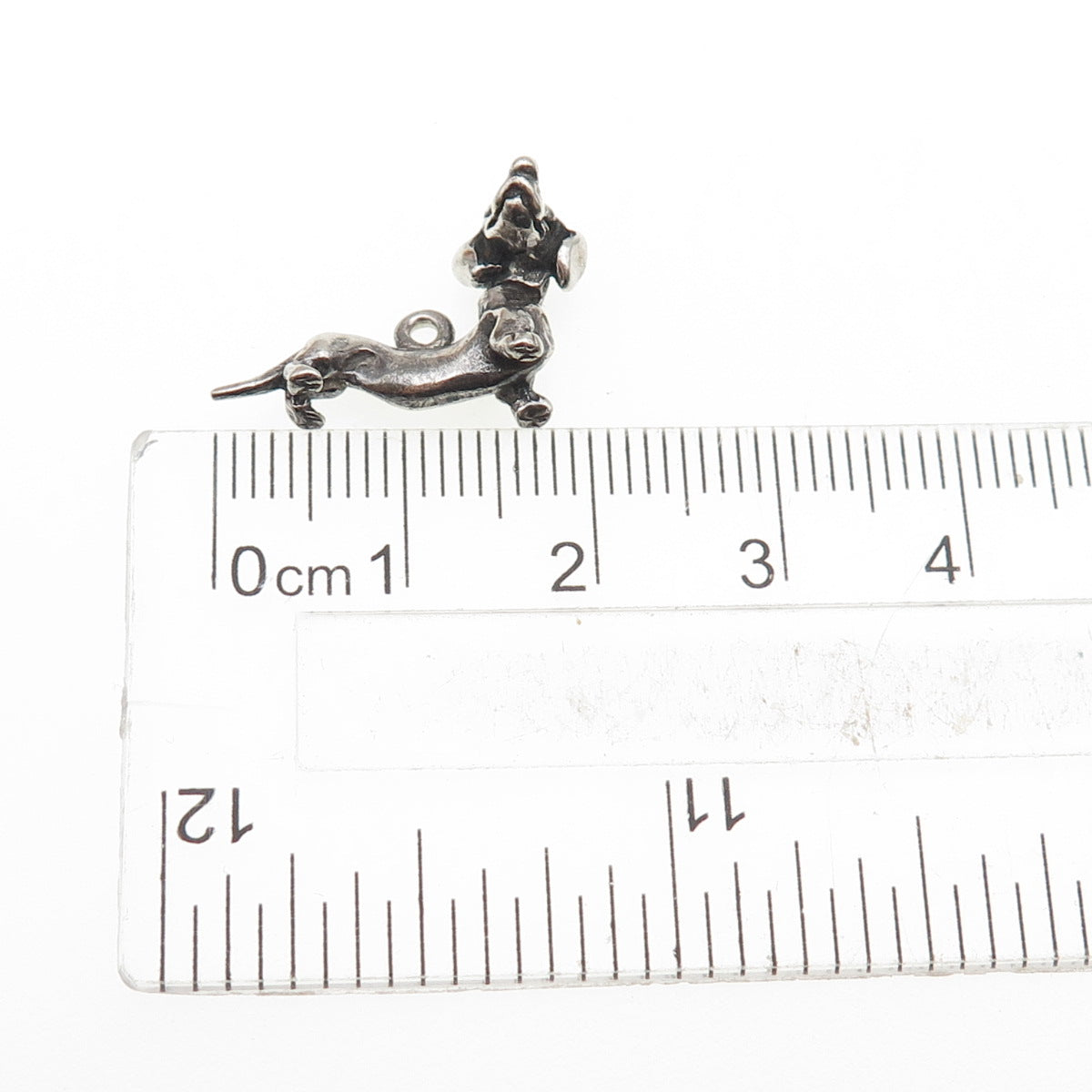 925 Sterling Silver Vintage Dachshund Oxidized Articulated Mini 3D Charm Pendant