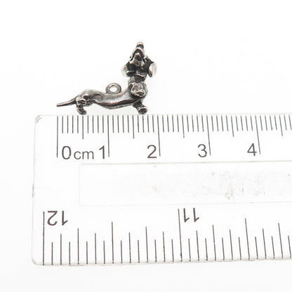 925 Sterling Silver Vintage Dachshund Oxidized Articulated Mini 3D Charm Pendant