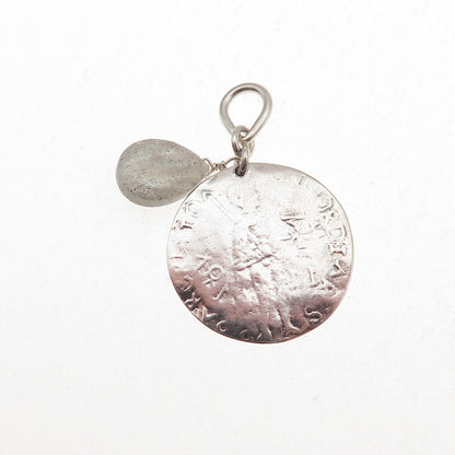 925 Sterling Silver Vintage Real Labradorite Venetian Coin Charm Pendant