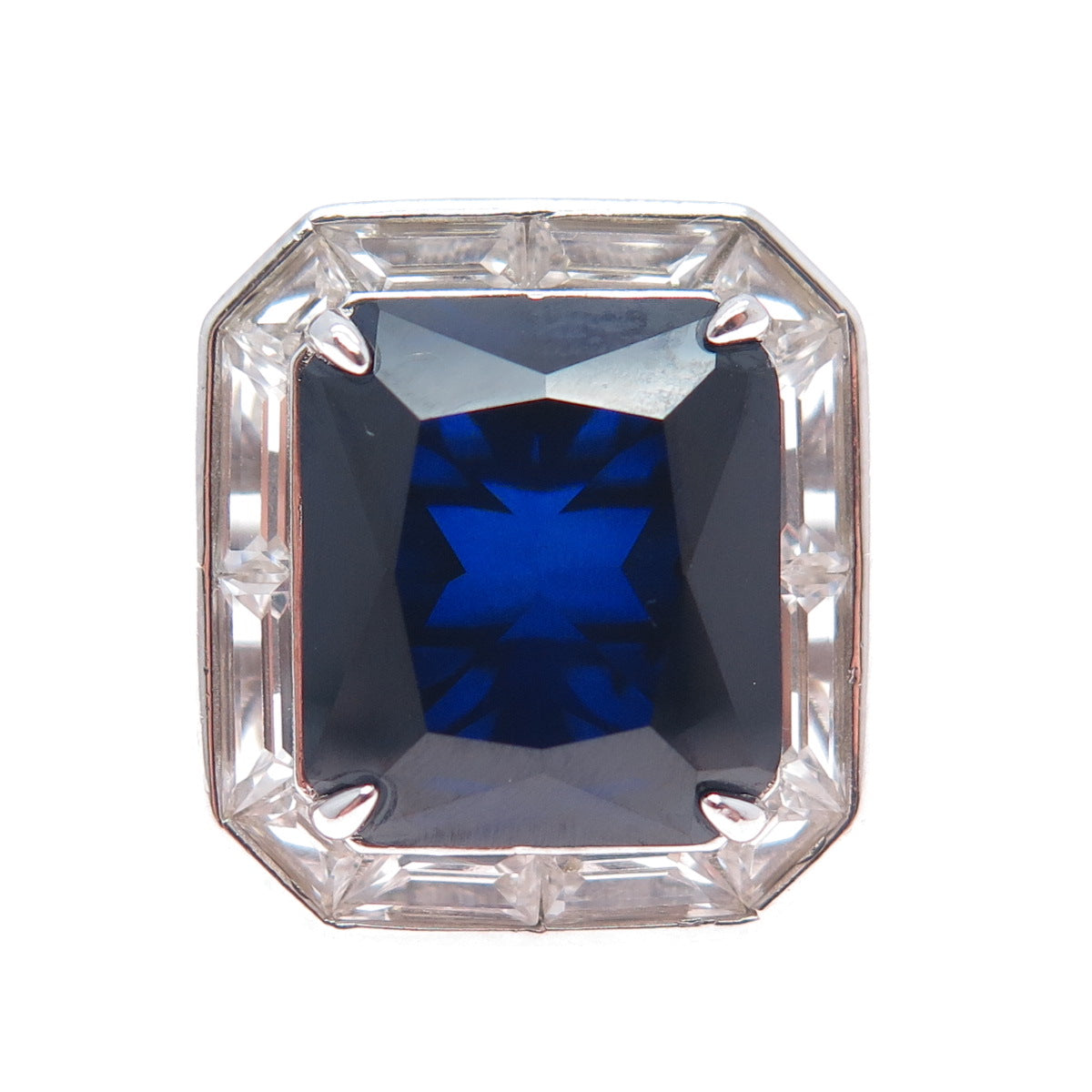 925 Sterling Silver Lab-Created Sapphire & Real White Topaz Ring Size 7