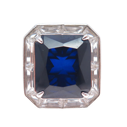 925 Sterling Silver Lab-Created Sapphire & Real White Topaz Ring Size 7