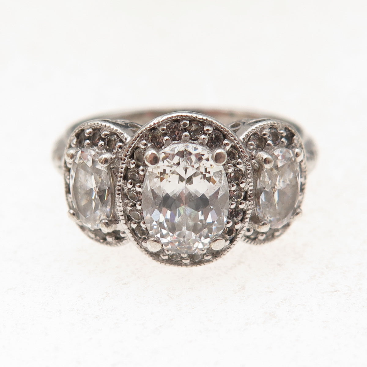 Tacori 925 Sterling Silver Oval & Round-Cut C Z Bloom with Love Ring Size 8