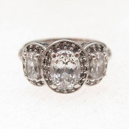 Tacori 925 Sterling Silver Oval & Round-Cut C Z Bloom with Love Ring Size 8