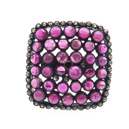 925 Sterling Silver Black Rhodium Real Diamond & Tourmaline Ring Size 7.5