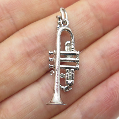 925 Sterling Silver Antique Art Deco Trumpet Musical Instrument Charm Pendant