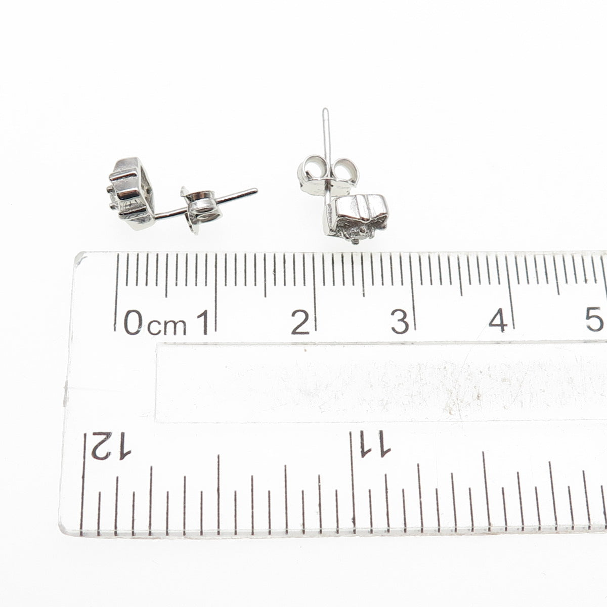 925 Sterling Silver Round-Cut C Z Square Stud Earrings