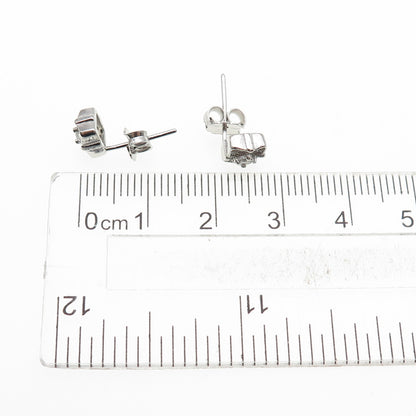 925 Sterling Silver Round-Cut C Z Square Stud Earrings