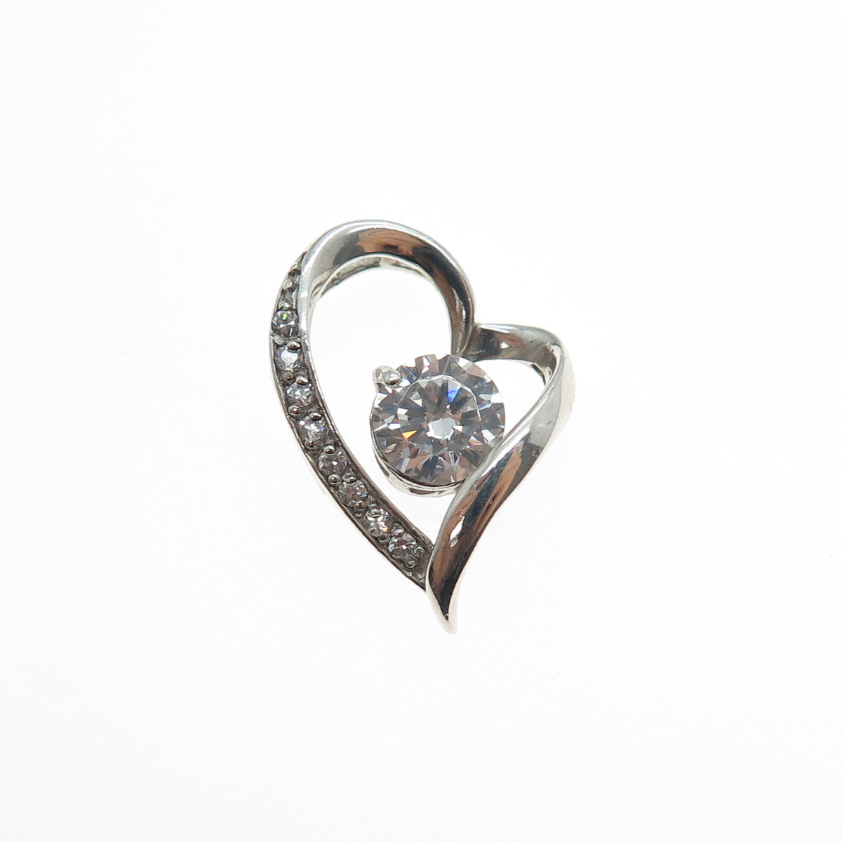 925 Sterling Silver Round-Cut C Z Heart Mini Slide Charm Pendant
