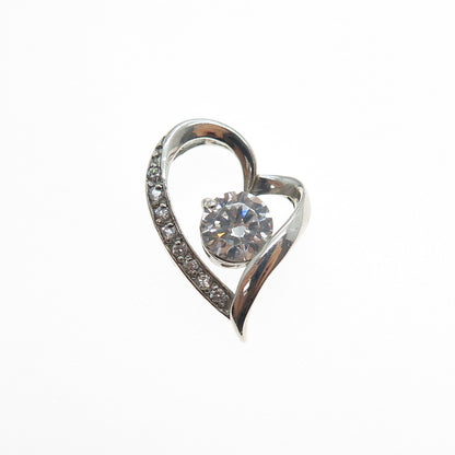 925 Sterling Silver Round-Cut C Z Heart Mini Slide Charm Pendant