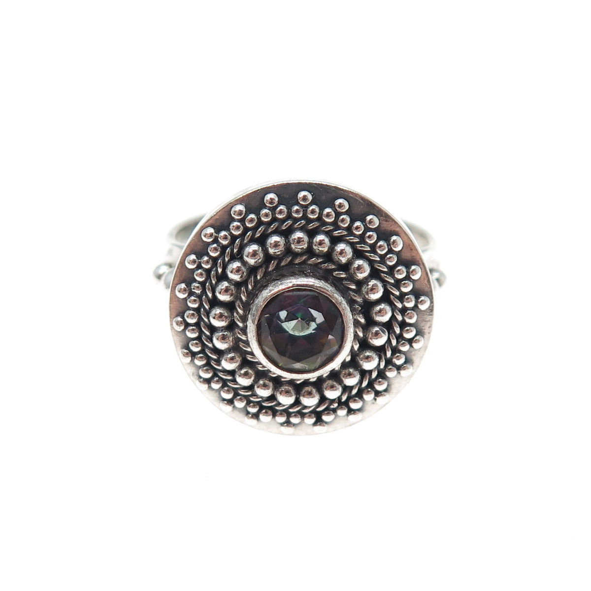 BC Silver Ned Bowman Sterling Vintage Mystic Quartz Beaded Oxidized Ring Size 8