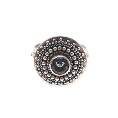 BC Silver Ned Bowman Sterling Vintage Mystic Quartz Beaded Oxidized Ring Size 8